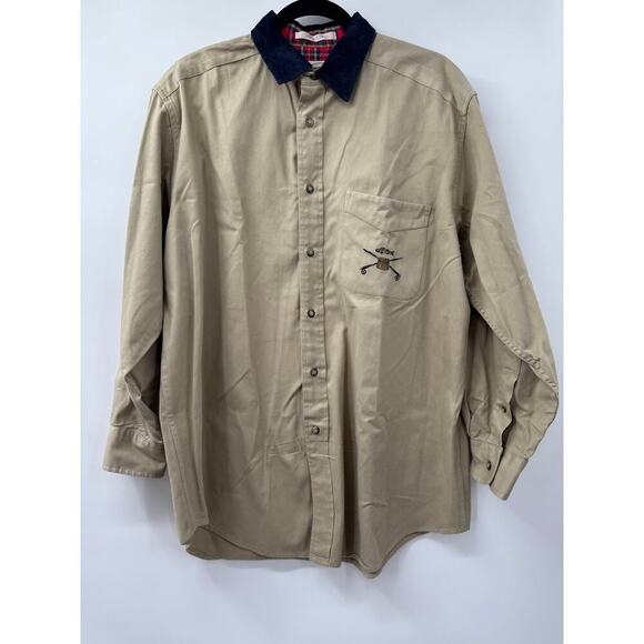 John Ashford Sport Men's Tan Long Button-Up Embroidered Trout‎ Fishing Shirt M - Picture 1 of 5